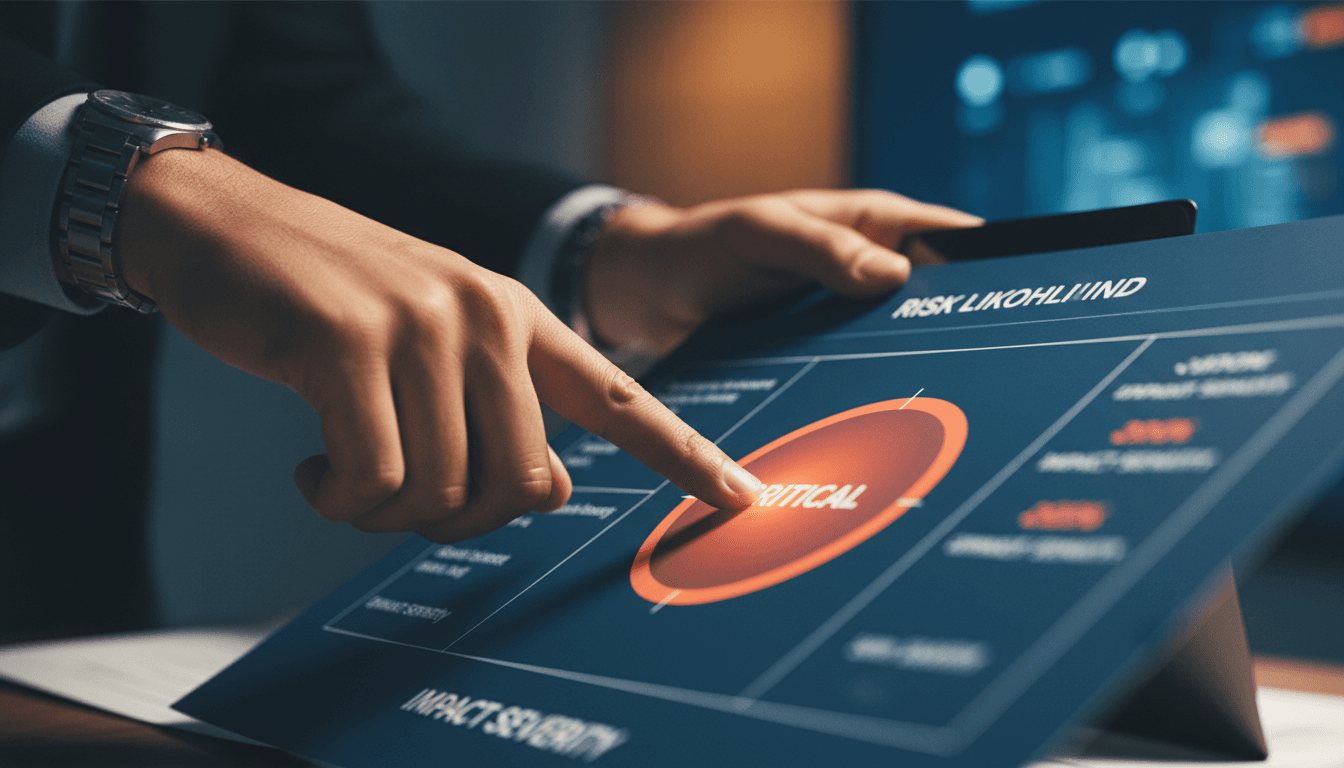 Team members analyzing AI risk assessment results during consultation