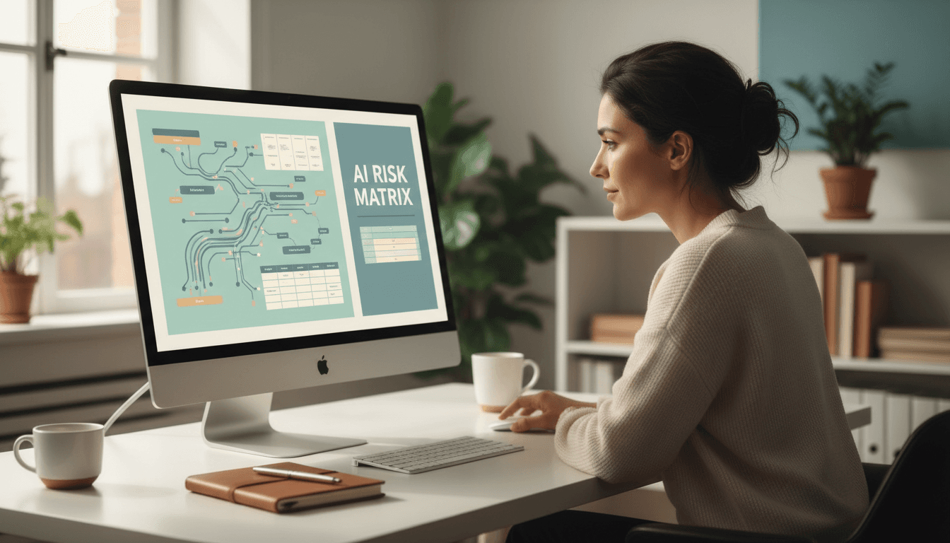 Professional reviewing data governance frameworks on computer screen